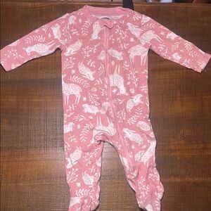 Old Navy Pink and White Footies One Piece Baby Girls Size 6-9M